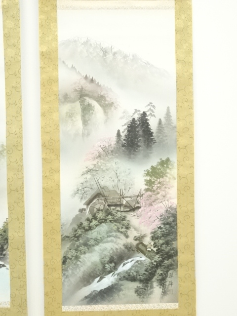 道具 ] - 道具 菊地翠峰筆 四季山水 四幅対 肉筆絹本掛軸（共箱